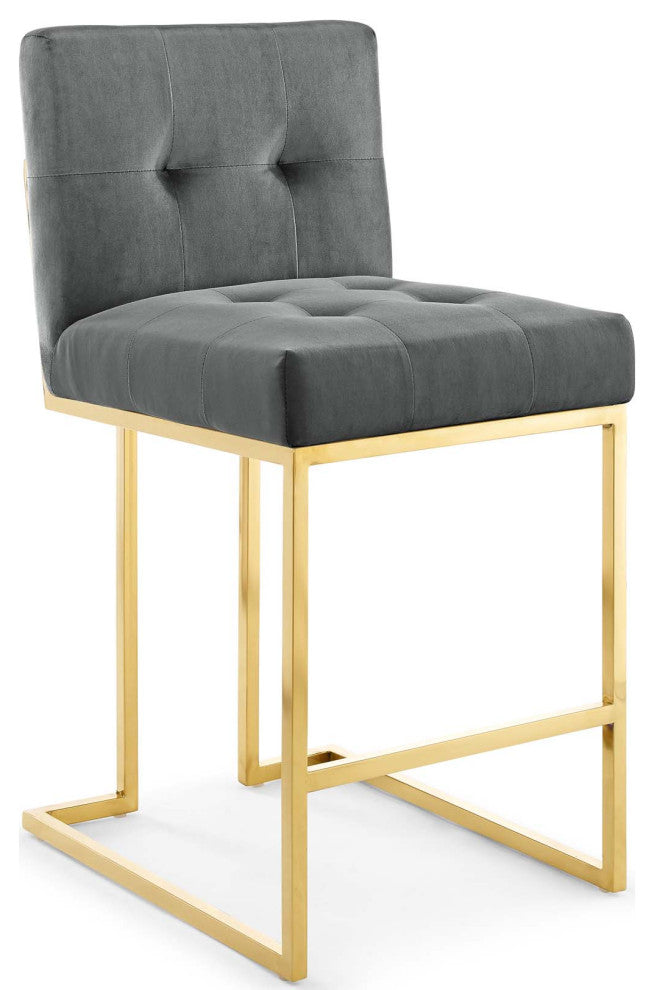 Gold Charcoal Privy Gold Stainless Steel Performance Velvet Counter Stool