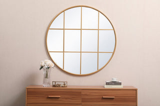 Macey Metal Windowpane Mirror, 42"x42", Brass