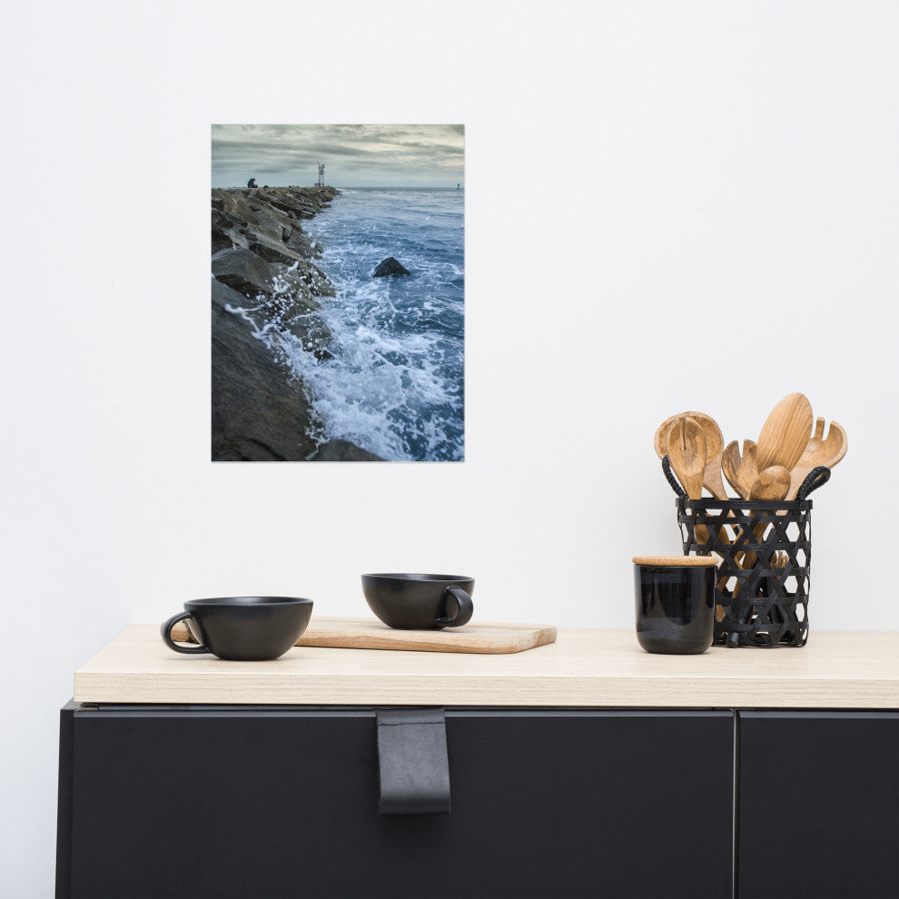 Splashing on the Jetty Landscape Photo Unframed Wall Art Print, 12" X 16"