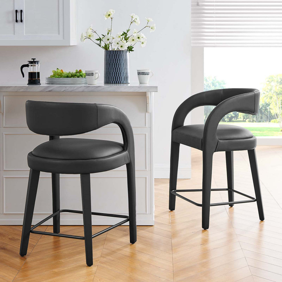 Pinnacle Vegan Leather Counter Stool Set of 2, Black Black