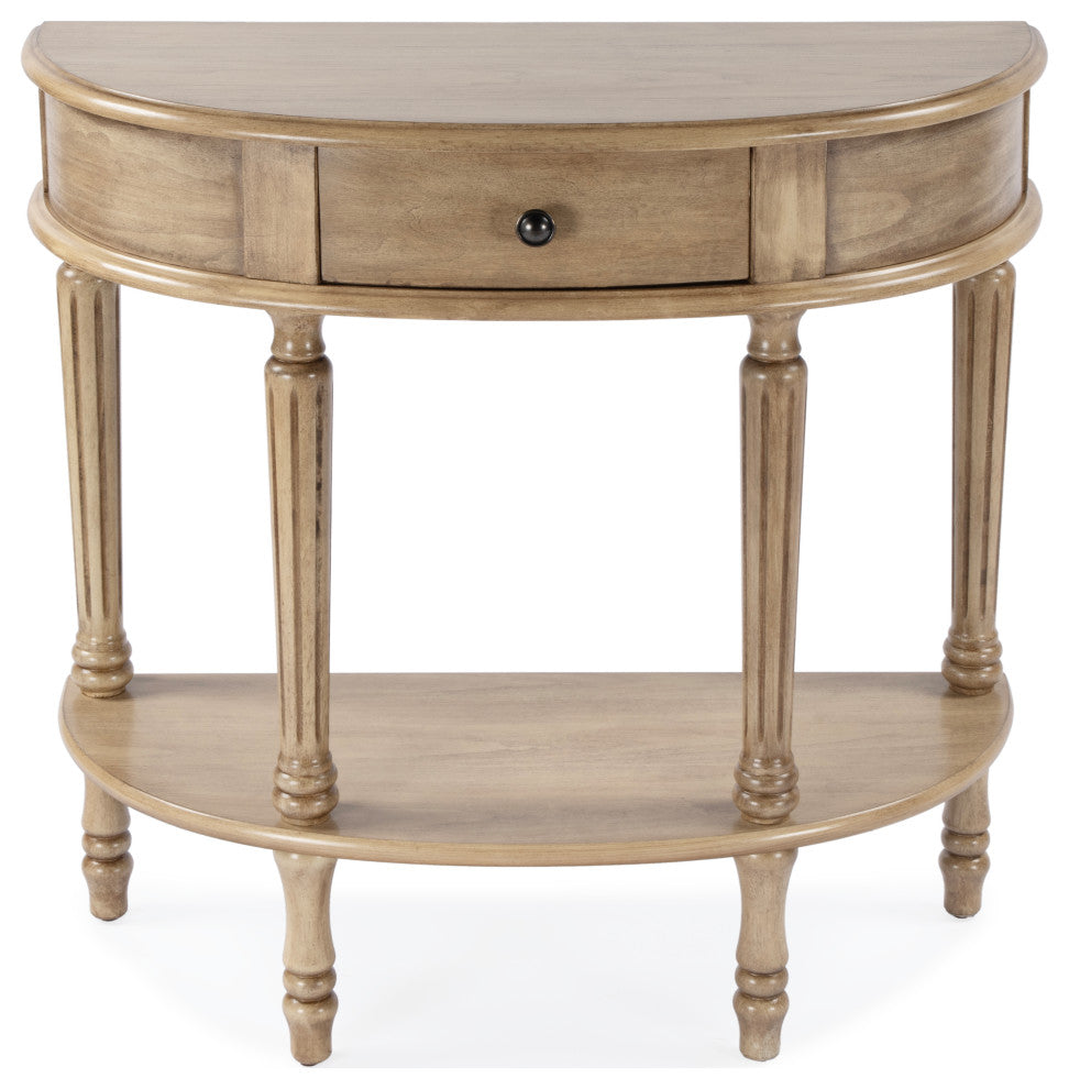 Mozart Hand-Painted Demilune Console Table, Tuscan Cream, Antique Beige