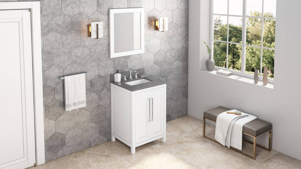 Cade Transitional 24" White Bathroom Vanity, Steel Grey Cultured Marble Vanity T