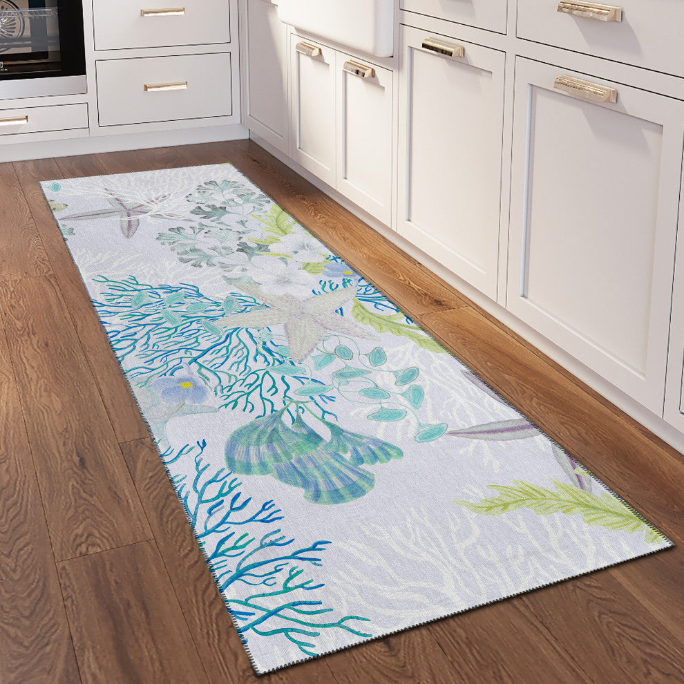 Indoor/Outdoor Seabreeze SZ1 Silver Machine Washable 2'3" x 7'6" Runner Rug