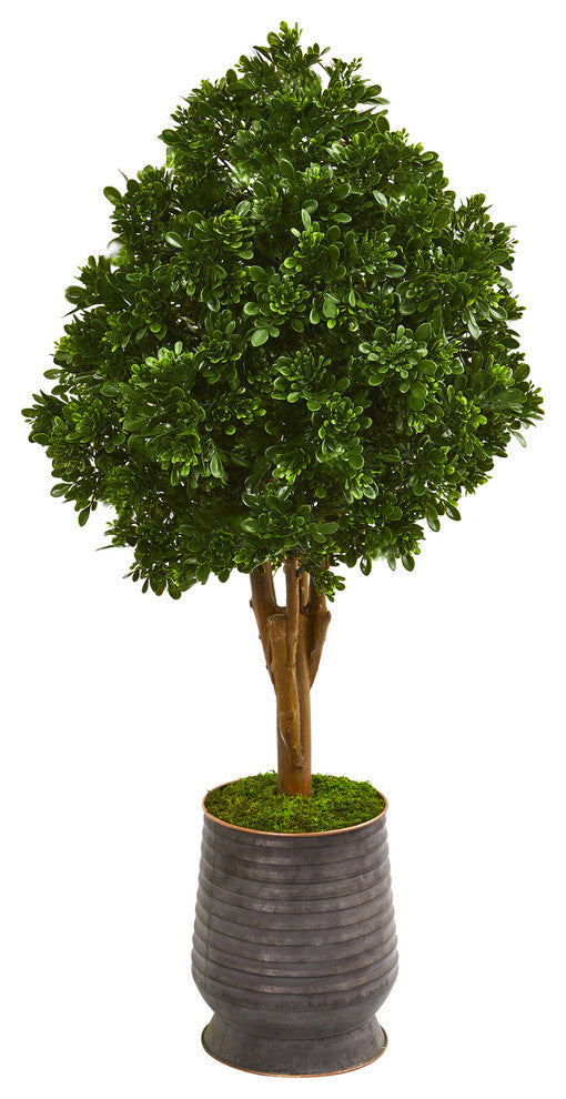 49" Tea Leaf Artificial Tree in Metal Planter, UV Resistant, Indoor/Outdoor