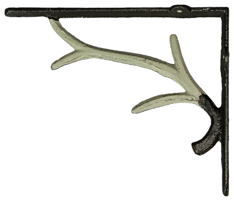 Set / 2 Cast Iron White Deer Antler Decorative Shelf Brackets Wall Decor Corbel