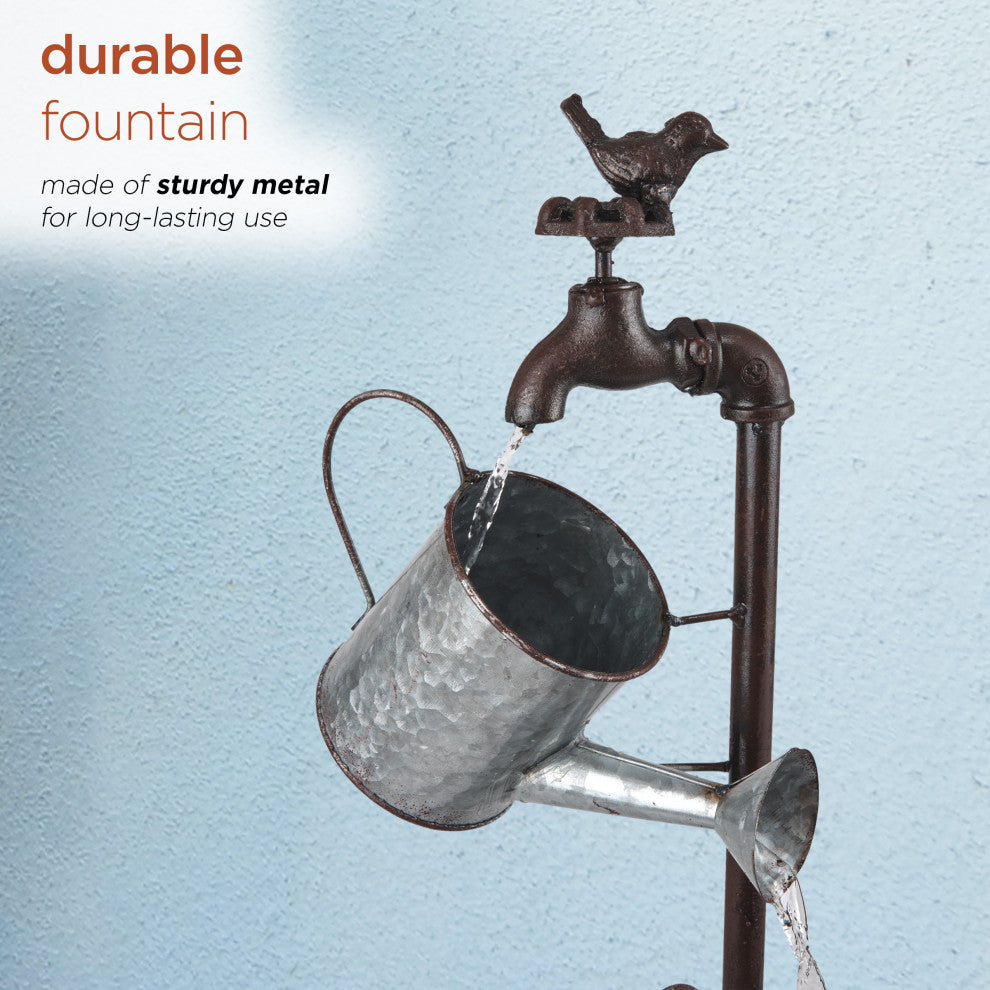 Metal Watering Can Wheelbarrow Fountain