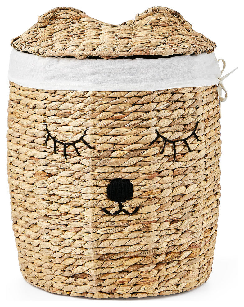 4-Piece Set Round Bear Hamper Set, Natural