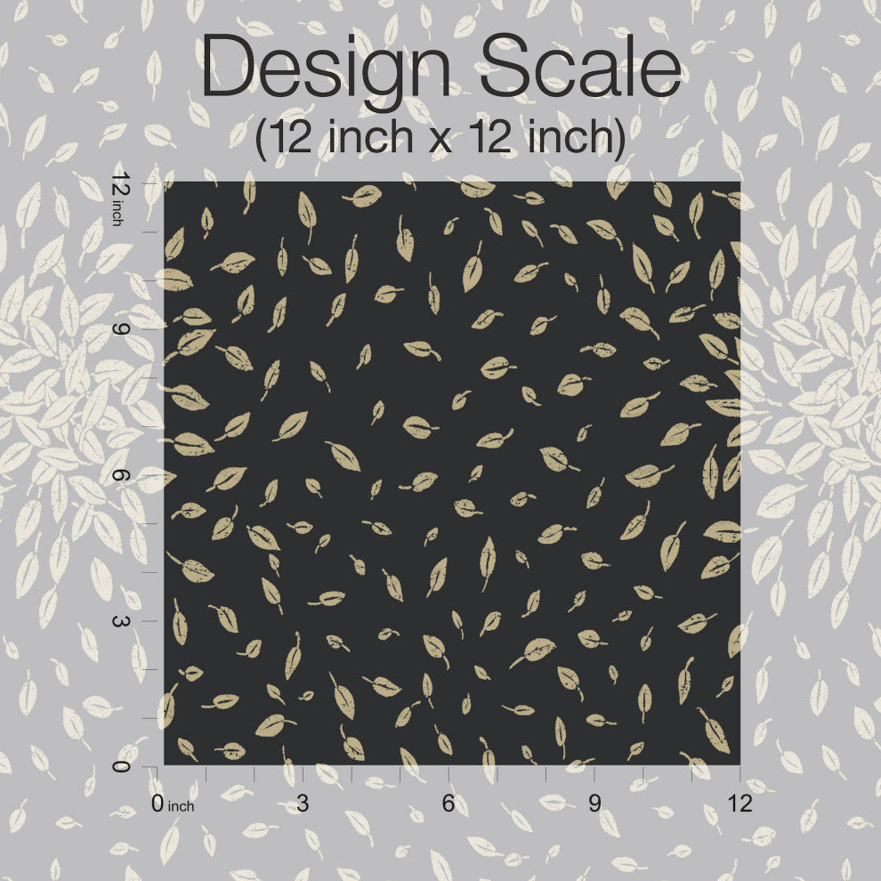 Black & Gold Petite Leaves Wallpaper