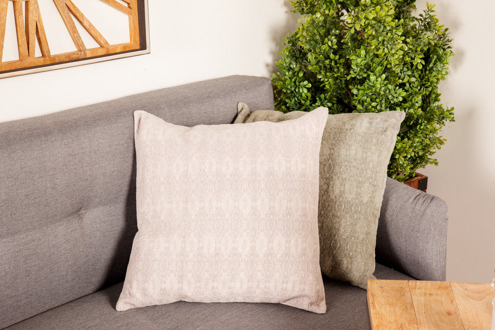 Beige Throw Pillow With Ikat Pattern, 20"x20"