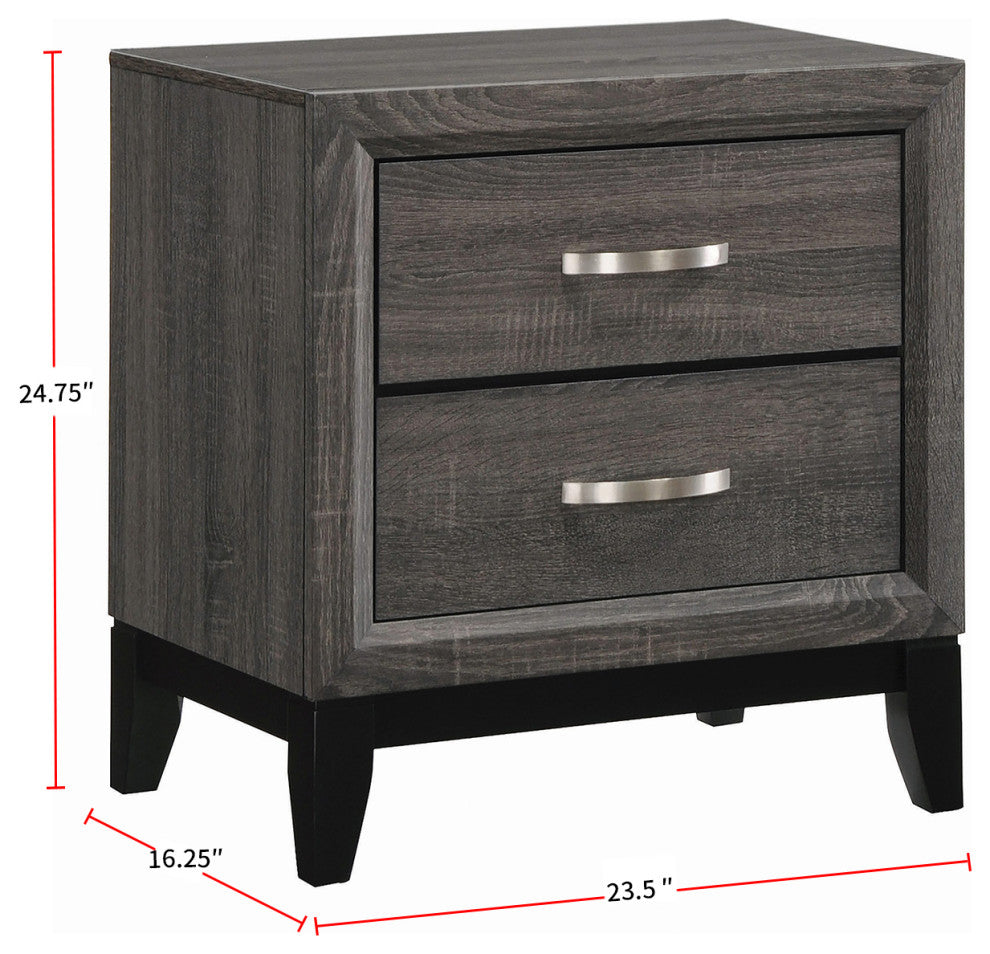 2 Drawers Nightstand, Gray Oak And Black