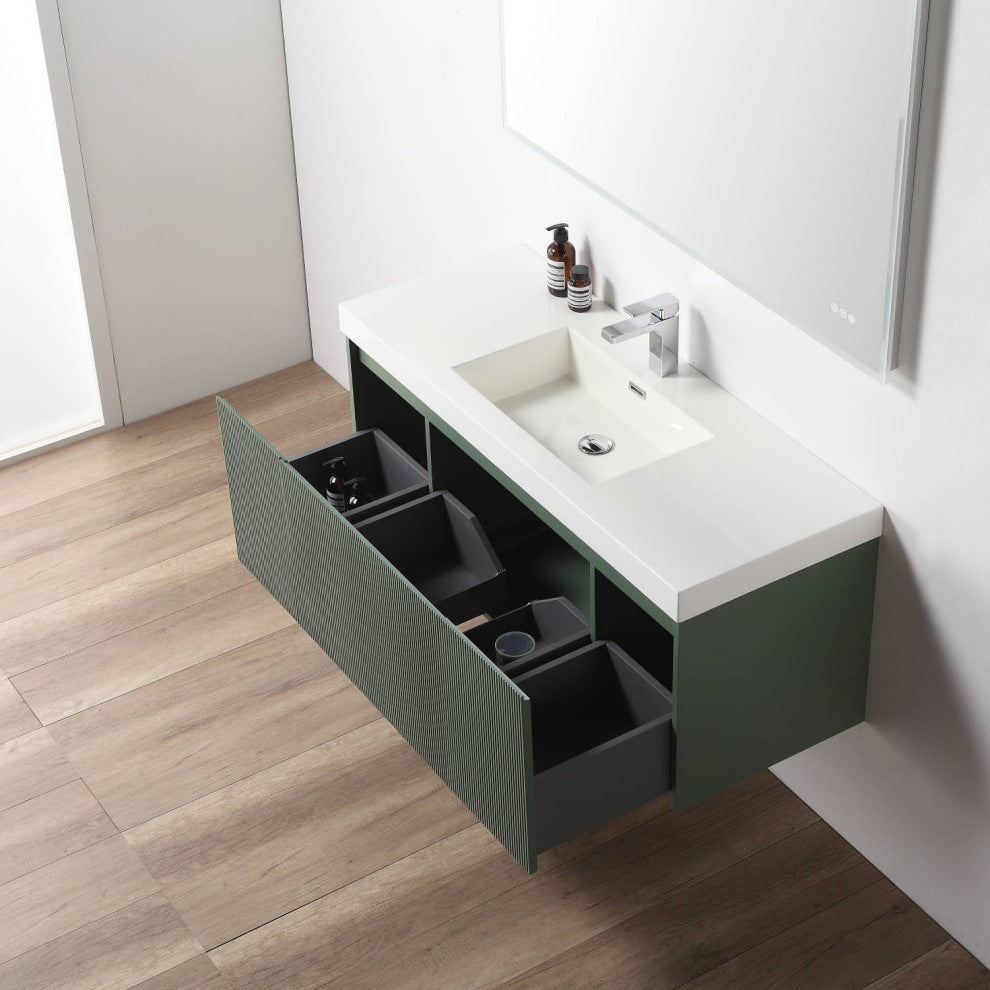 Floating Bathroom Vanity with Sink, Wall Mounted Vanity, Green, 48" W/ Single Sink