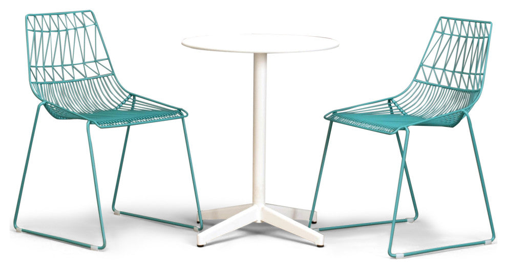 Ace 3 Piece Dining Set with Matte White Table, Matte Teal