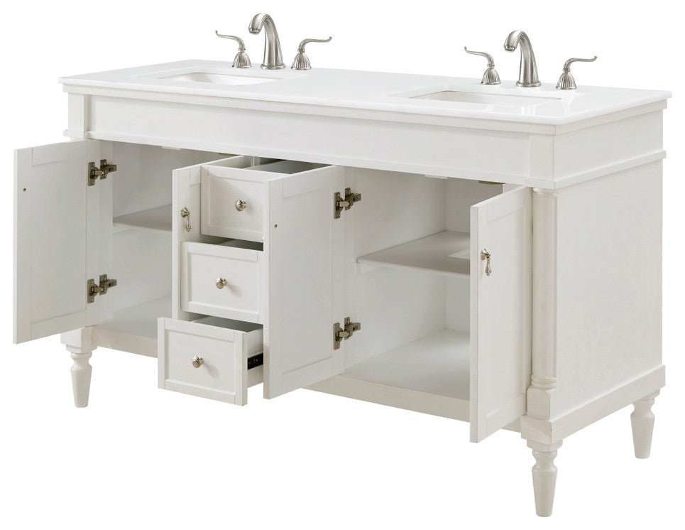 Home Living 60" Single Vanity, Antique White With Engineered Marble Top