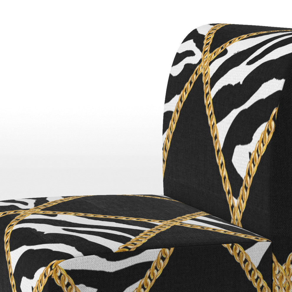Gold Chain Zebra Geometric Chair, Slipper Chair