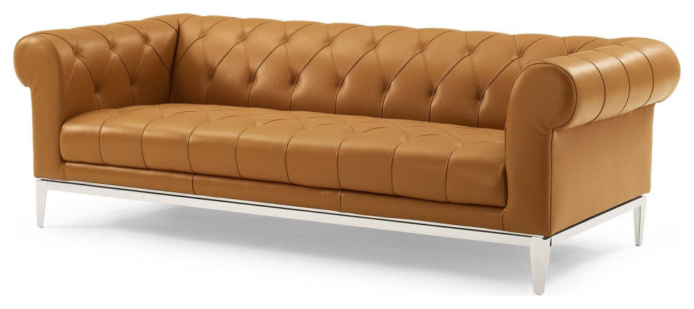 Tufted Loveseat and Sofa Set, Leather, Tan, Modern, Living Lounge Hospitality