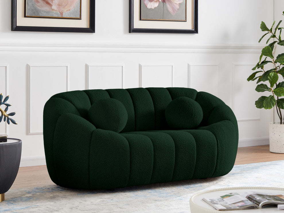 Elijah Boucle Fabric Upholstered Loveseat, Green