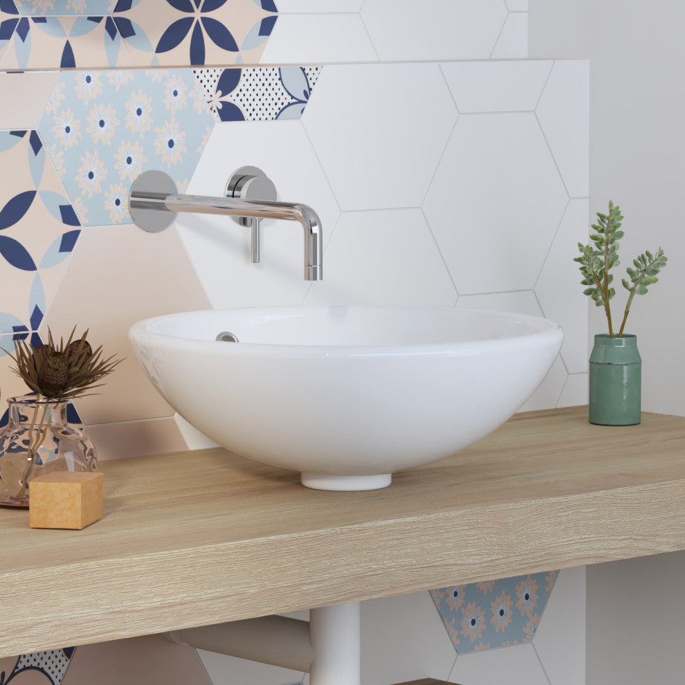 White Ceramic Circular Bathroom Vessel Bathroom Above Counter Sink With Overflow