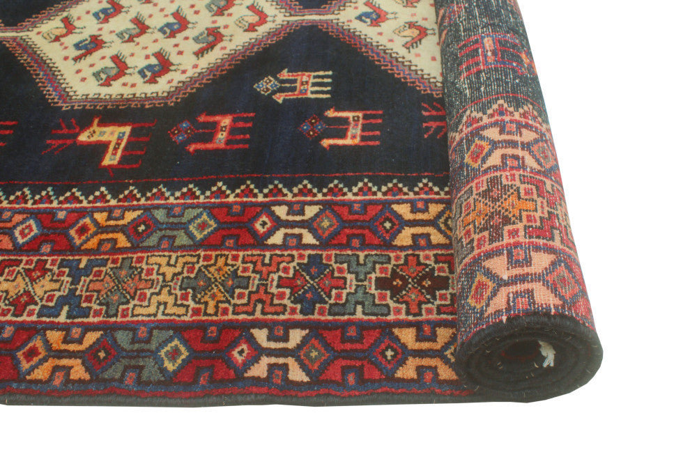 Fine Vintage Distressed Selin Navy/Ivory Runner, 4'0 x 9'8