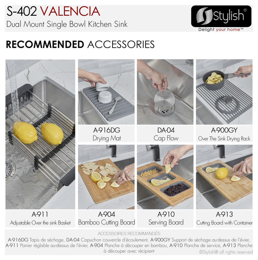 STYLISH Valencia Dual-Mount 31" Stainless Steel Single-Bowl Kitchen Sink