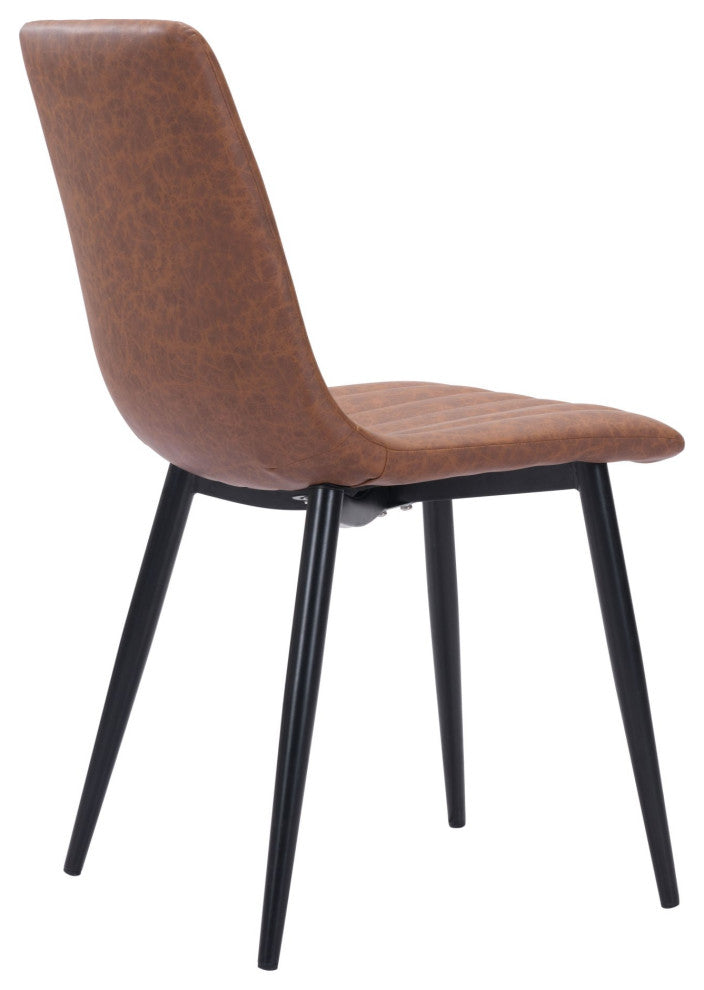Dining Chair, Set of 2, Faux Vinyl Leather, Steel, Vintage Brown, Black, Cafe