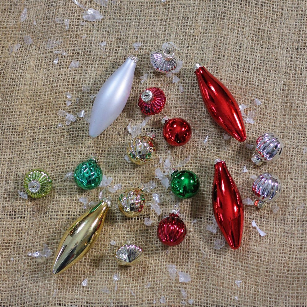 16-Piece Red and Green Traditional Finial Christmas Ornaments, 4", 101mm