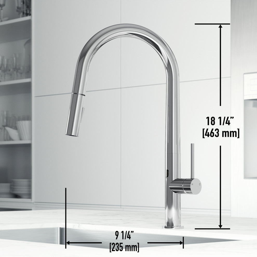 VIGO Greenwich 18" H Single Handle Pull-Down Sprayer Kitchen Faucet, Chrome, Touchless, Without Extras