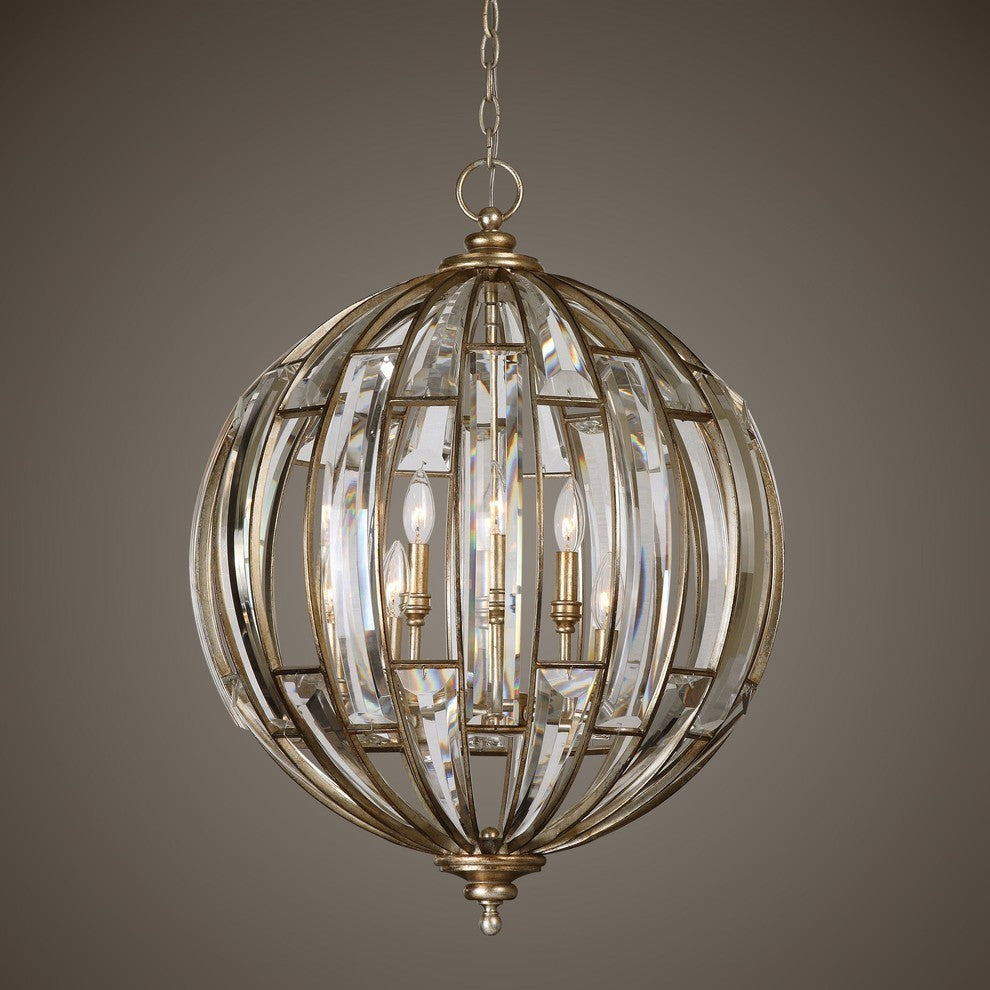 Antique Style 6 Light Crystal Globe Shape Sphere Chandelier Art Deco