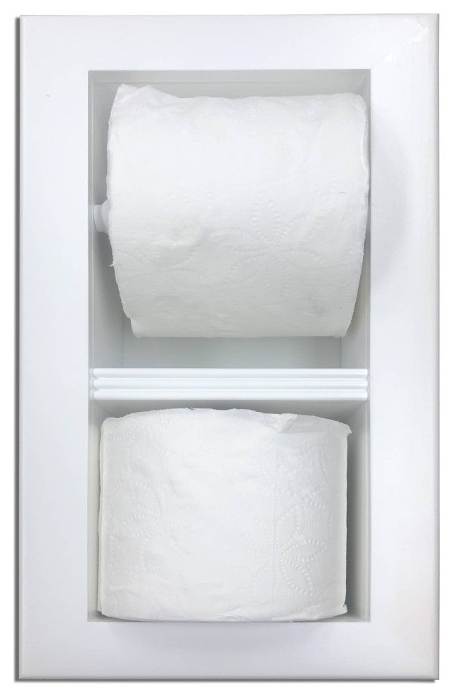 Bayshore Recessed Solid Wood Double Toilet Paper Holder 7 X 14.5, White Enamel