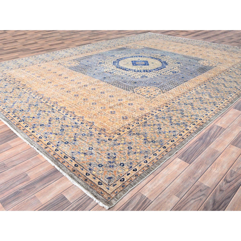 Almond Brown Mamluk Design 200 KPSI Soft Wool Hand Knotted Rug 9'10"x13'10"