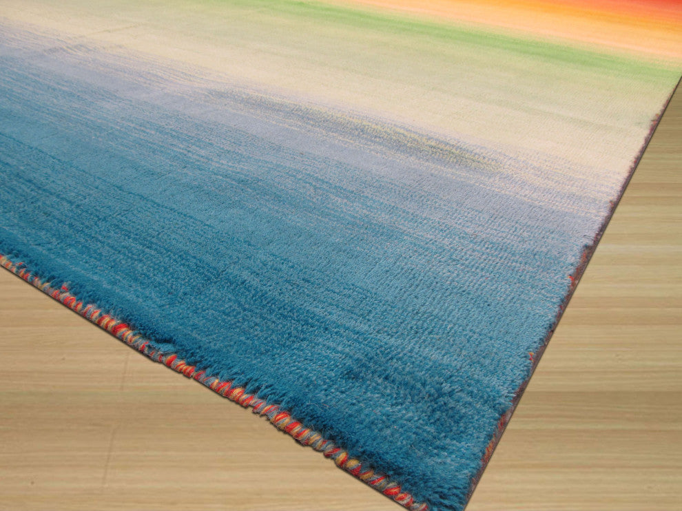 Hand-Tufted Wool Multicolor Contemporary Stripe Rainbow Rug, 5' X 8'