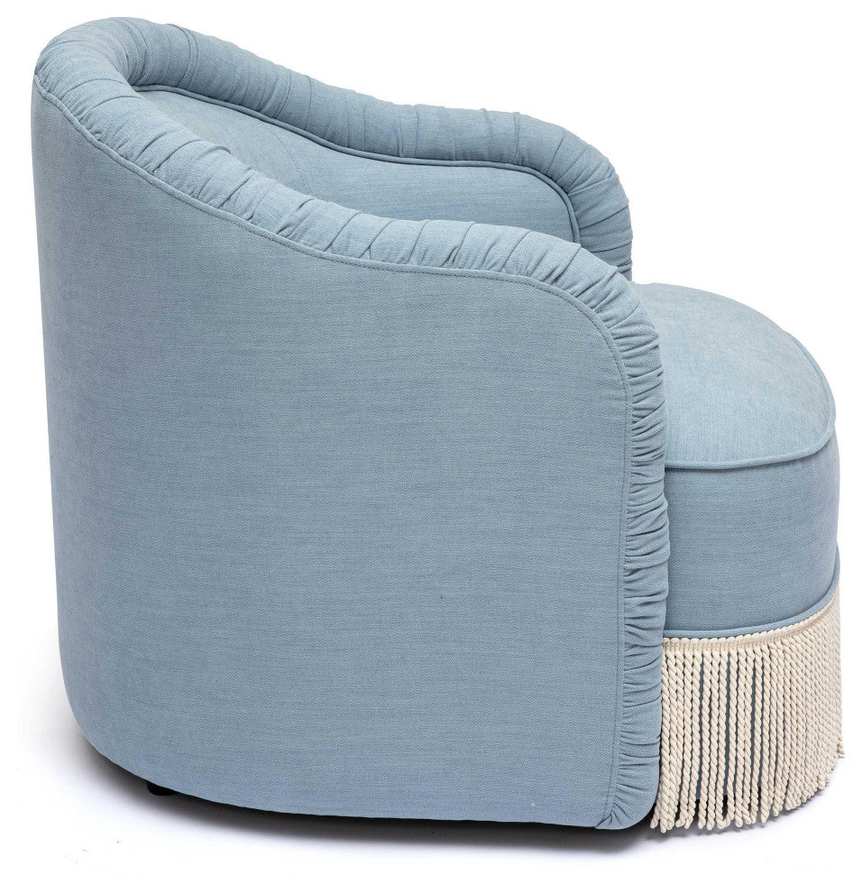 Pamela Faded Blue Recycled Fabric Tassel Lounge Chair