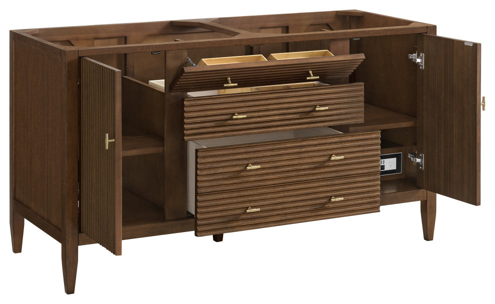 Myrrin 60" Double Vanity, Walnut, 1-Hole 3 CM White Zeus Top, Backsplash