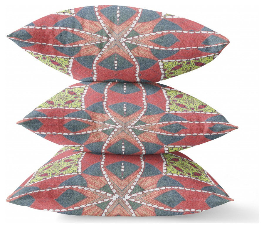 16" Red Gray Cosmic Circle Boho Suede Throw Pillow