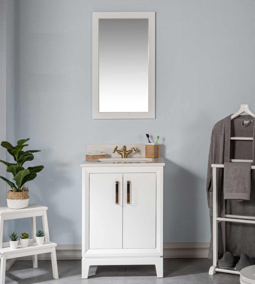 Fabia Collection 24" Bathroom Vanity With Sink, Mirror, Countertop, White