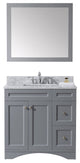 Virtu Elise 36" Single Bathroom Vanity, Gray With Marble Top, With Mirror