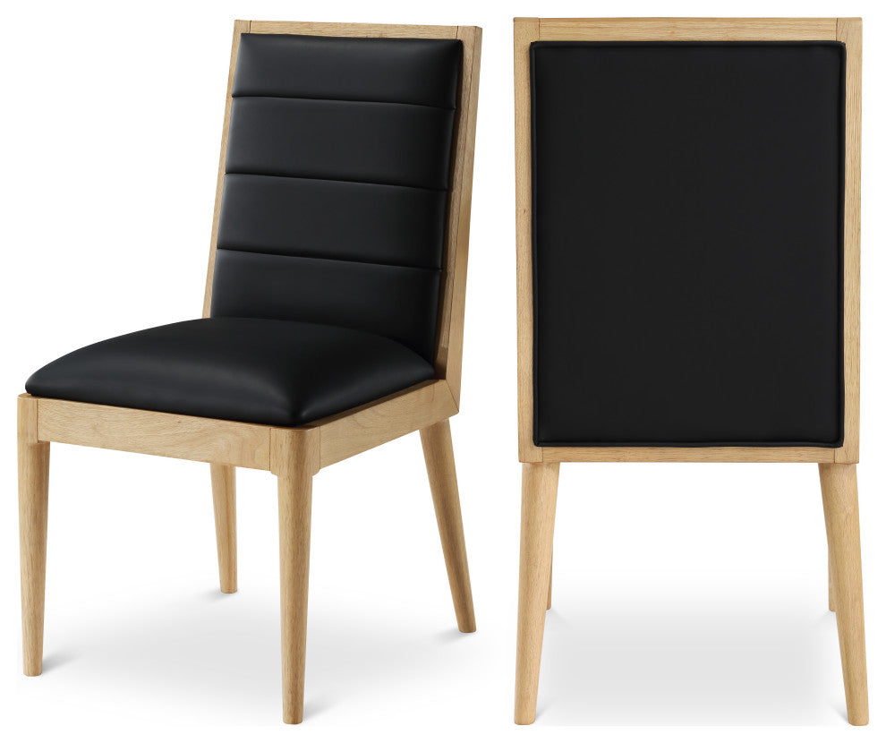 Bristol UpholsteredDining Chair, Set of 2, Black, Vegan Leather, Natural Finish