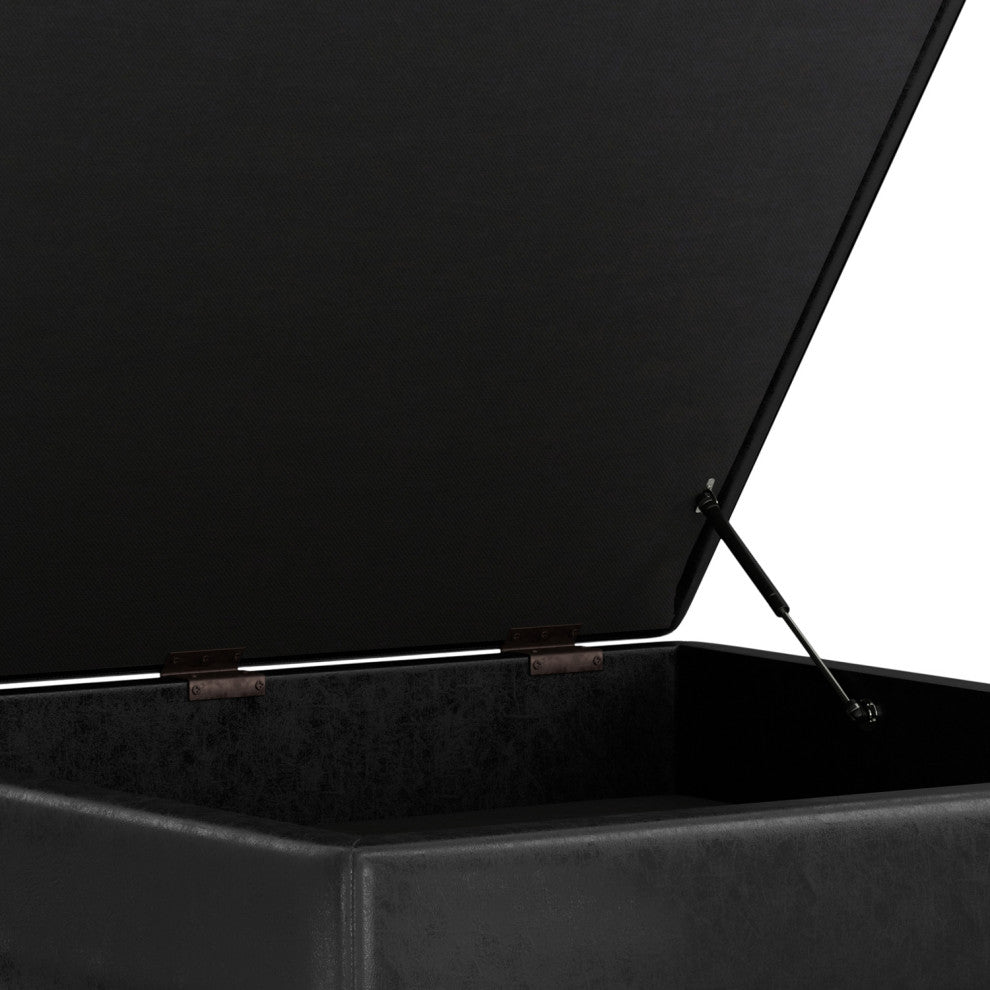 Owen XL Square Coffee Table Storage Ottoman, Distressed Black, 41"