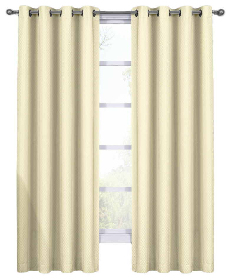 100% Blackout Diamond Woven Drapes, 2PC, Ivory, 108"x96"