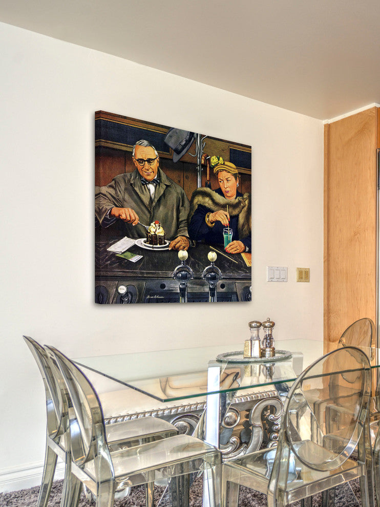 "Soda Fountain Dieter" Painting Print on Canvas by Stevan Dohanos