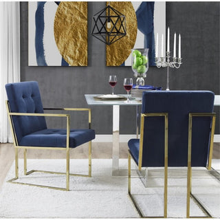 Maklaine Button Tufted Velvet Dining Chair Navy Blue/Gold (Set of 2)