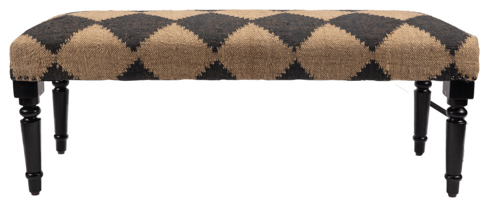 Modern Black and Tan Diamond Indoor Bench, 47" Length