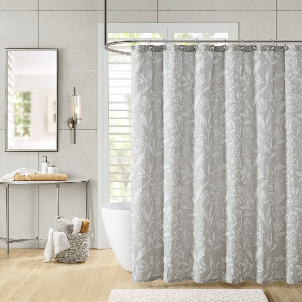 Croscill Home Winslow Botanical Textured Cotton Shower Curtain, Gray