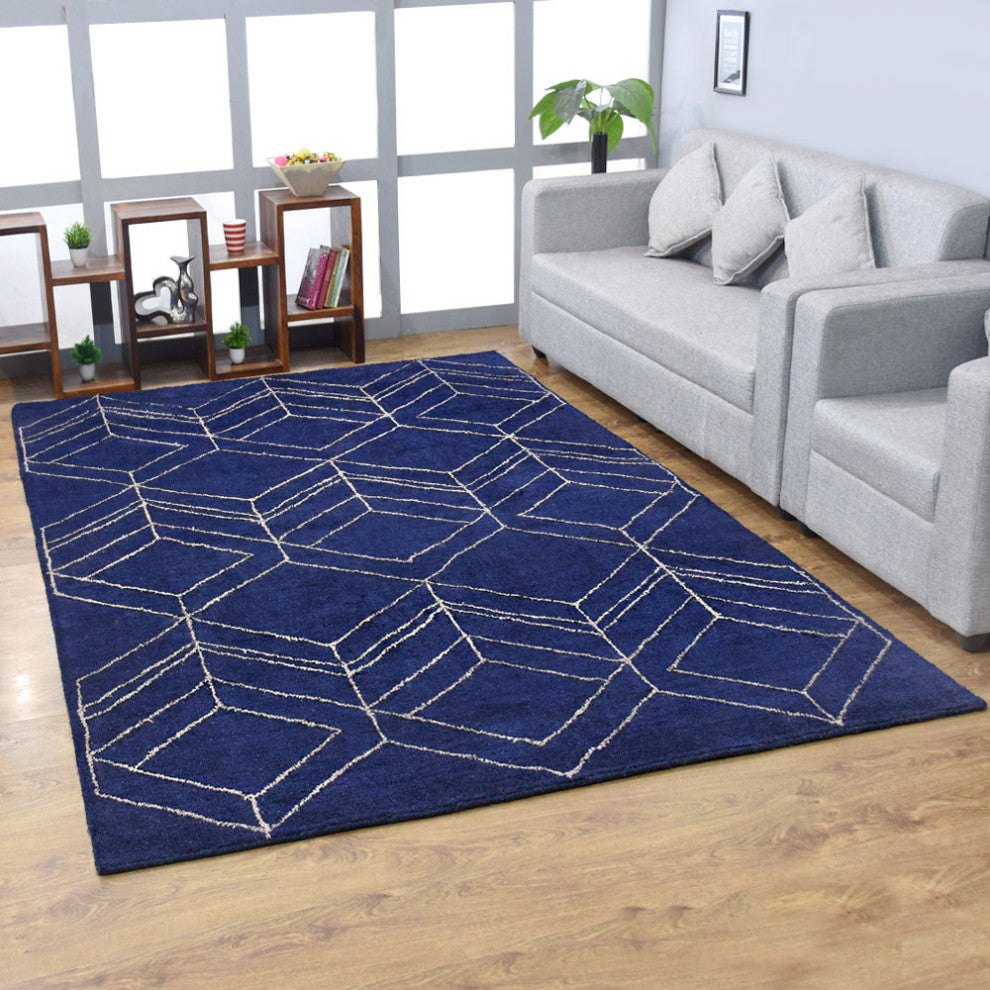 HAND KNOTTED LOOM SILK ECO-FRIENDLY RUGS-6'x9',Rectangle,Blue Beige,Geometric