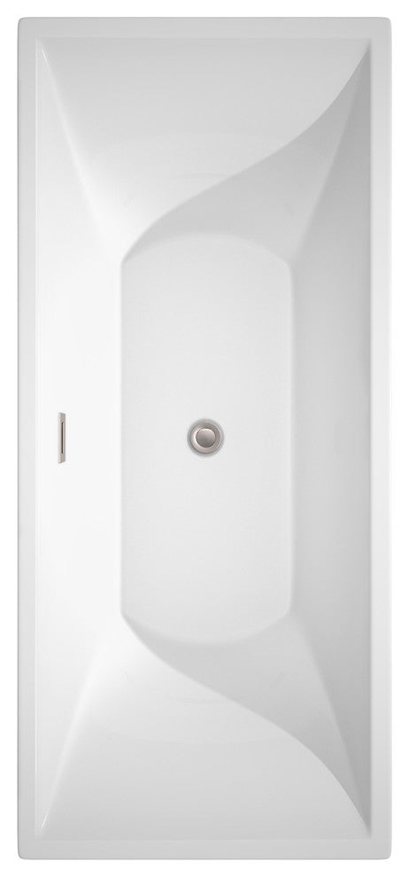 Maryam 71" Freestanding White Bathtub, Brushed Nickel Drain and Overflow Trim