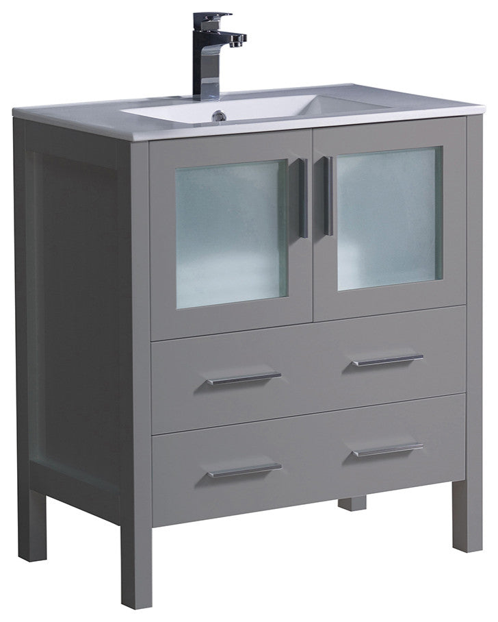Torino Modern Bathroom Cabinet With Integrated Sink, Gray, 30"