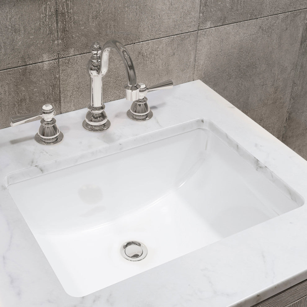 Hugo 24 Single Sink White Marble Countertop Vanity, Gray Oak With Hook Faucet