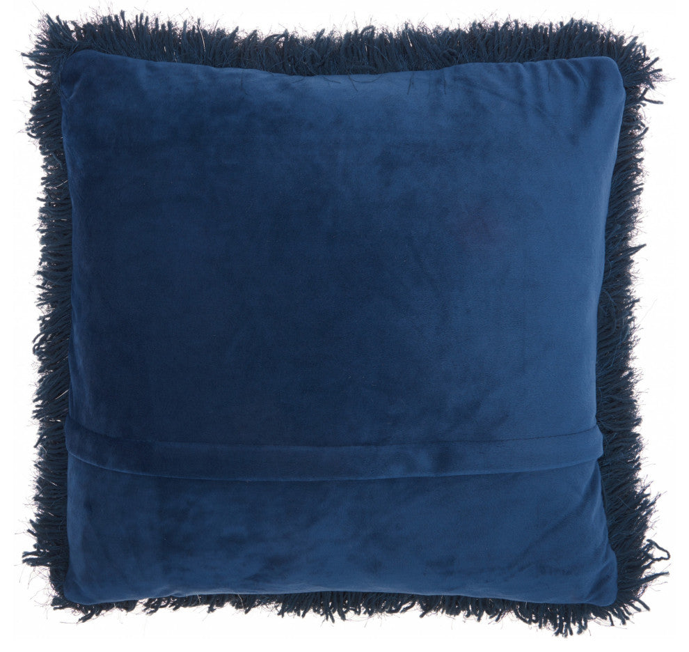 Plush Navy Shag Accent Throw Pillow