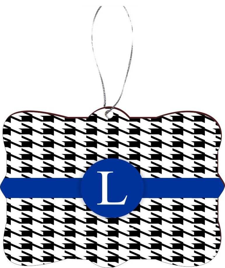 Letter L Blue Houndstooth Monogram Rectangle Christmas Tree Ornament