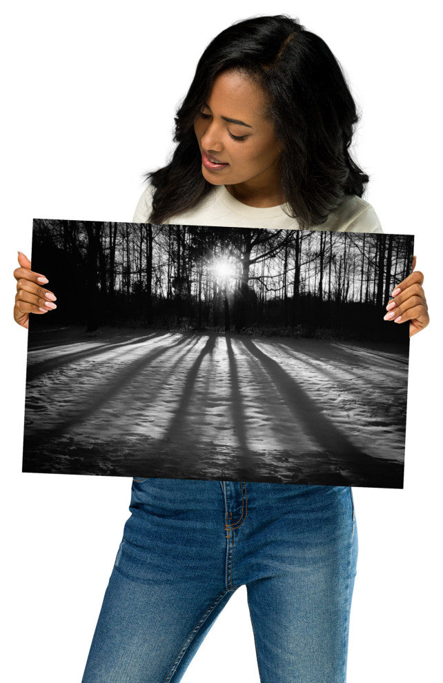 Country Wall Art: Winter Shadows Black & White Landscape Unframed Print, 12" X 18"