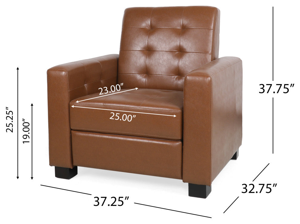 Langseth Contemporary Tufted Pushback Recliner, Cognac/Dark Brown, Faux Leather